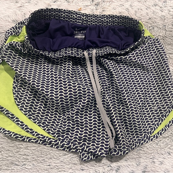 Nike Dri-Fit Women's Athletic Shorts with Dark Purple and Lime Design - Picture 4 of 6